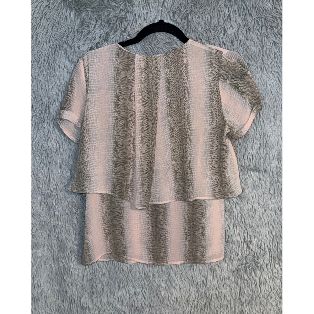 NY‎ Collection Snake Print Pink Sheer Layered Short Sleeve Blouse Top Women's XS